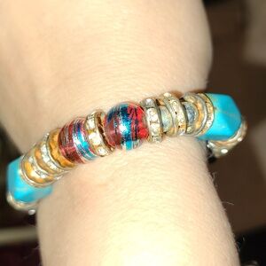 Turquoise and Red Beaded Bracelet